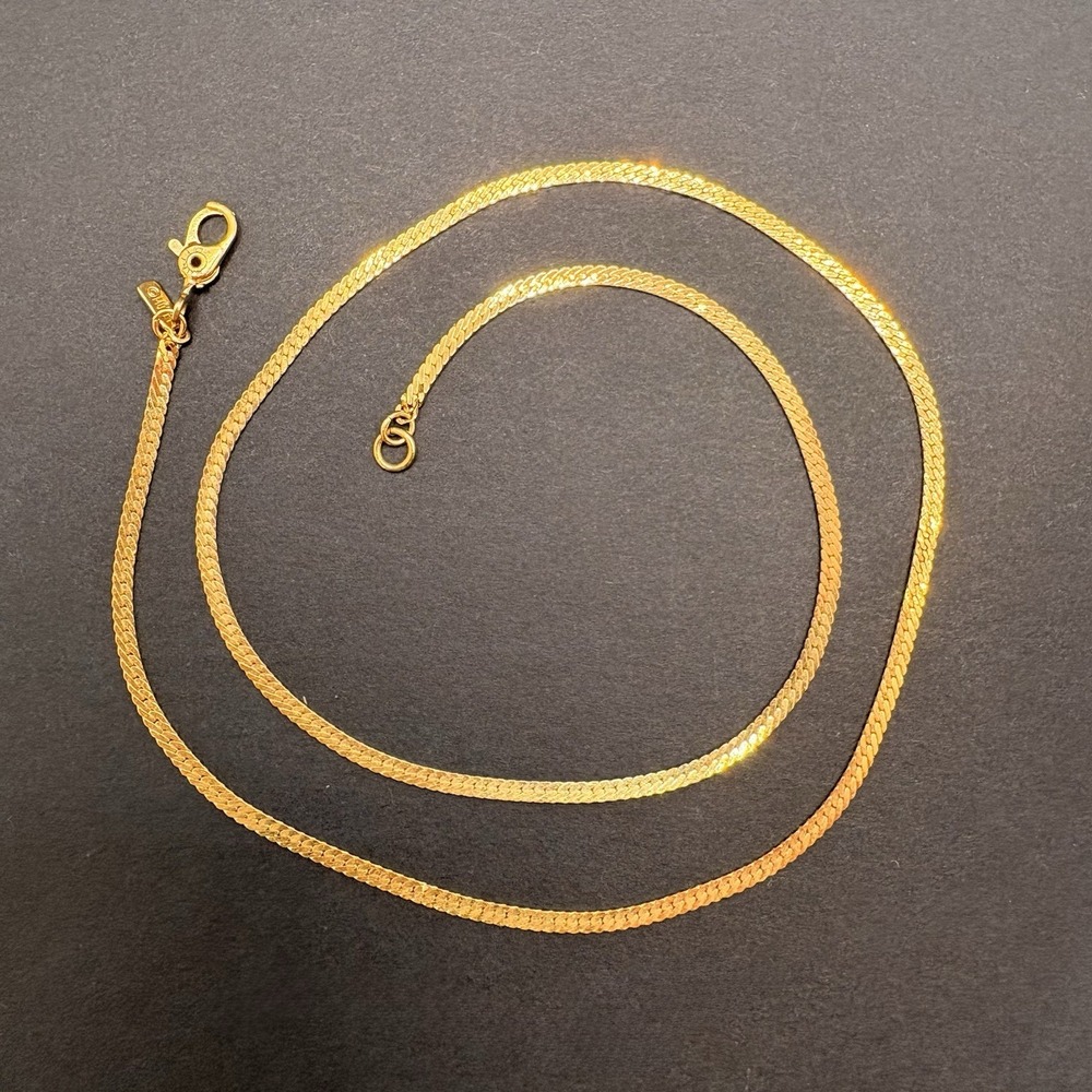 Vintage Monet Herringbone Flat Chain Gold Tone Choker Necklace 16" Dainty